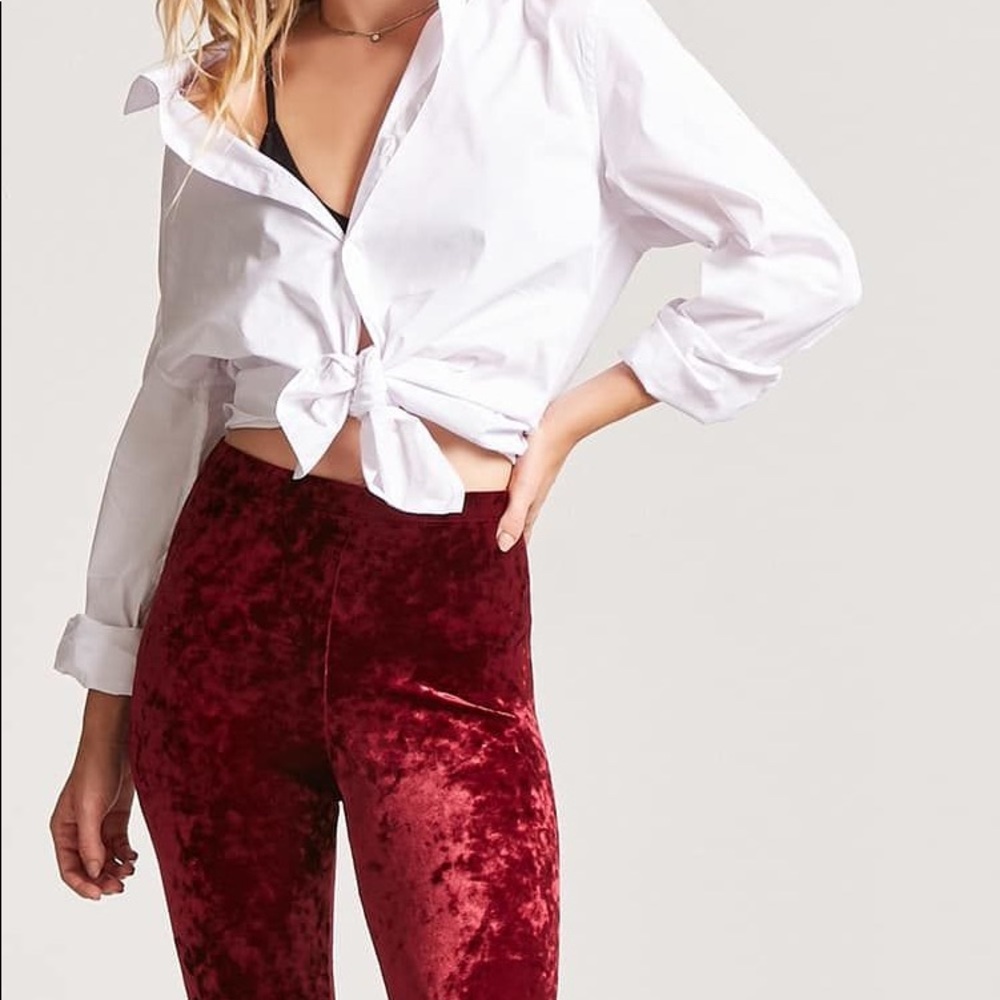 Forever21 Red Crushed Velvet Leggings w/ stirrups